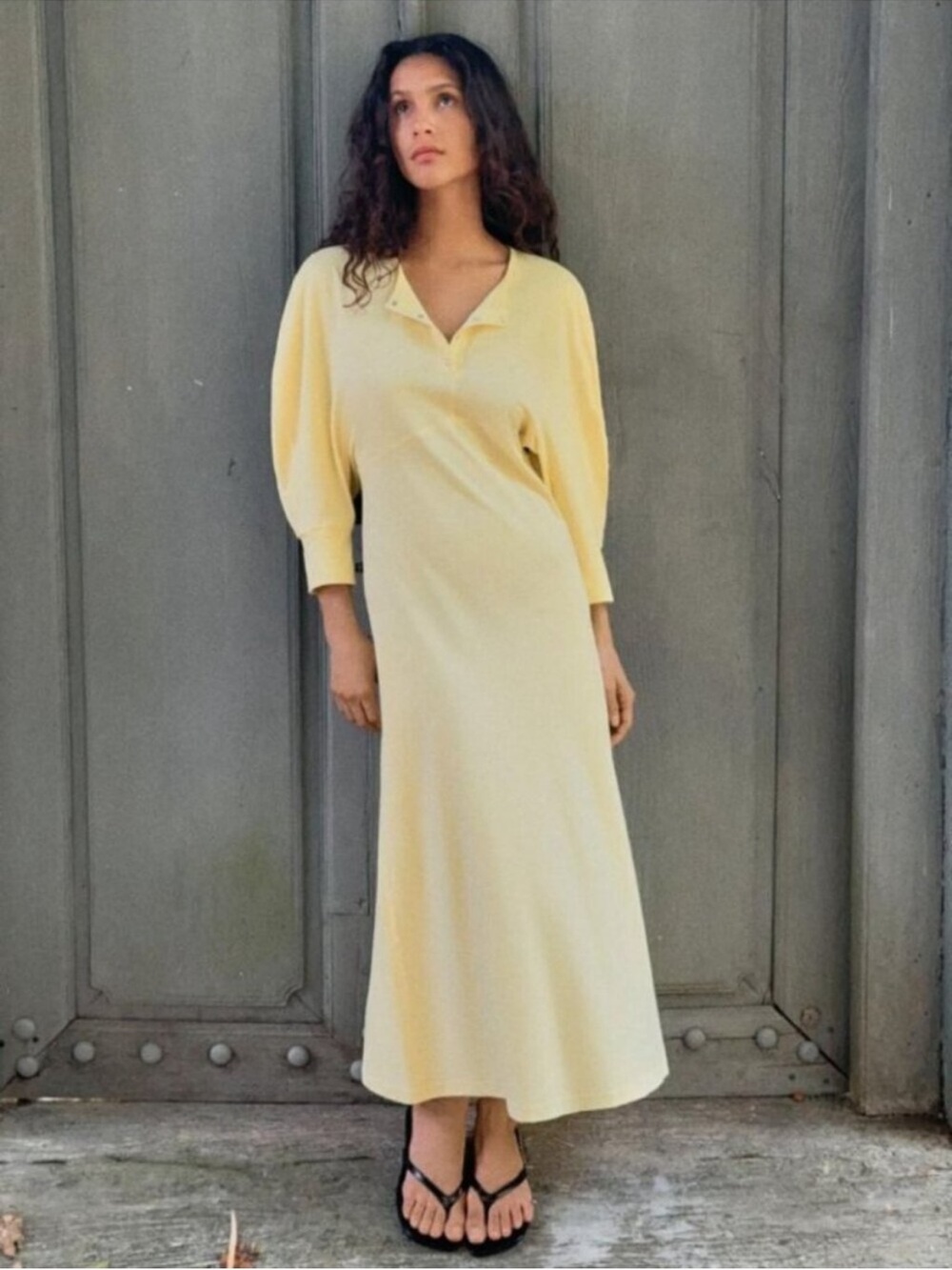 Zara Butter Yellow Buttoned Midi Dress